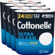 Cottonelle Ultra Clean Toilet Paper with Active CleaningRipples Texture, Strong Bath Tissue, 24 Family Mega Rolls (24 Family Mega Rolls = 132 Regular Rolls) (4 Packs of 6 Rolls) 388 Sheets per Roll