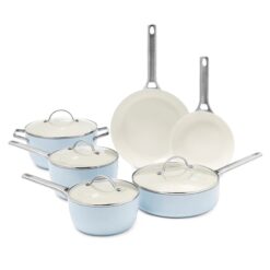 GreenPan Padova 10-Piece Aluminum Ceramic Nonstick Cookware Set in Light Blue