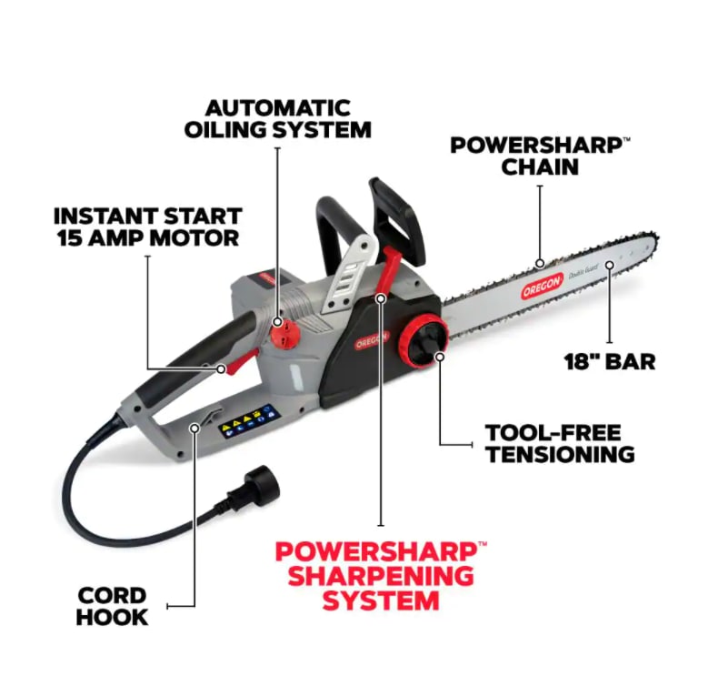 Oregon CS1500 Self-Sharpening 15 Amp Corded Electric Chainsaw, 18 in. Bar, Equipped with PowerSharp Saw Chain Oregon CS1500 Self-Sharpening 15 Amp Corded Electric Chainsaw, 18 in. Bar, Equipped with PowerSharp Saw Chain - Image 3