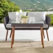 Athens Brown All-Weather Wicker Outdoor Loveseat with Light Gray Cushions