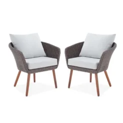 Athens Chocolate Brown Stationary All-Weather Wicker Outdoor Lounge Chairs (Set of 2)
