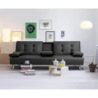 Black 66 in. Faux Leather Upholstered Convertible Folding Futon Sofa Bed 2 Cupholders