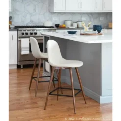 Lumisource Pebble 24 in. Walnut and Beige Counter Stool (Set of 2)