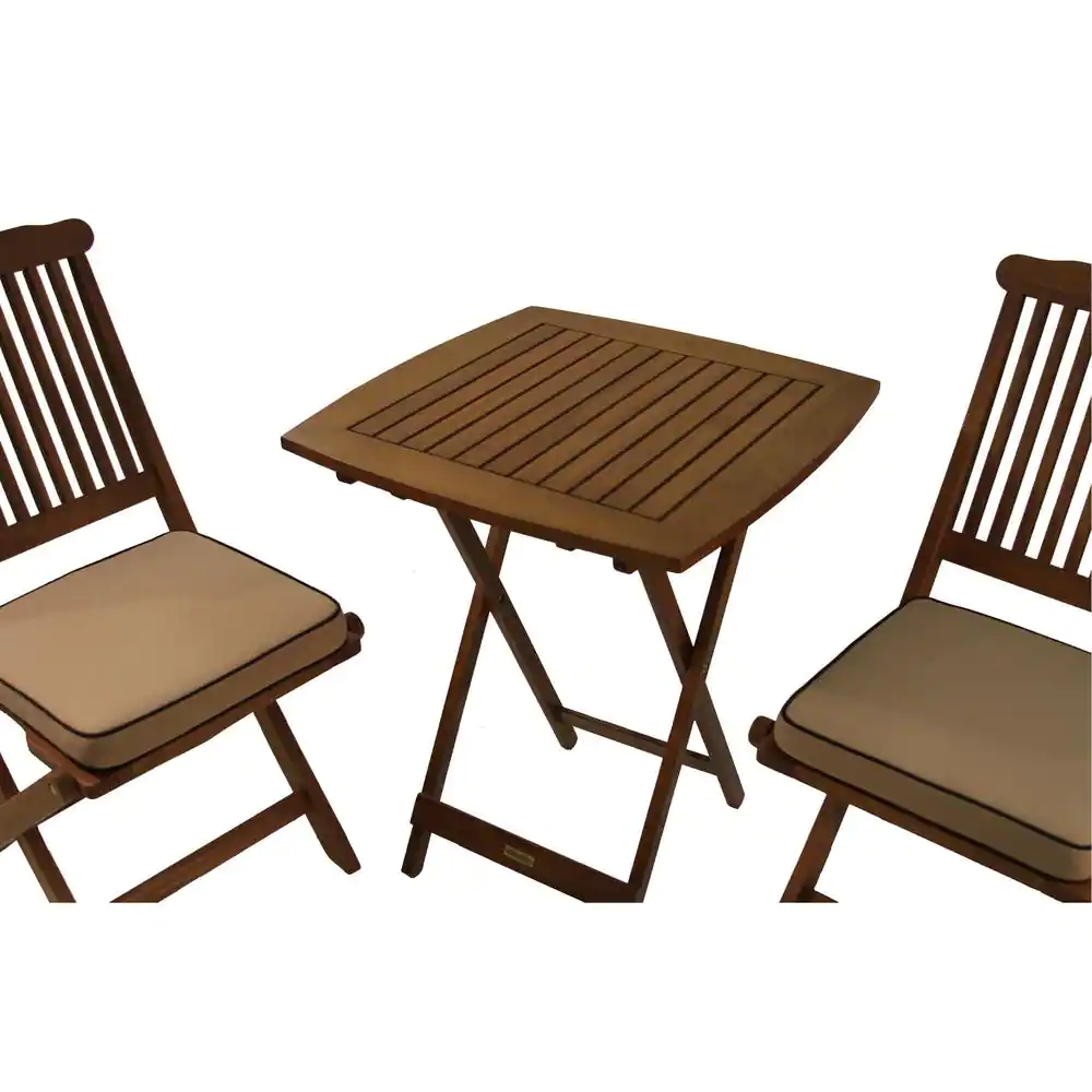 Outdoor Interiors 3-Piece Eucalyptus Outdoor Bistro Set with Beige Cushions Outdoor Interiors 3-Piece Eucalyptus Outdoor Bistro Set with Beige Cushions - Image 3
