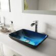 VIGO VGT1073 Glass Rectangular Vessel Bathroom Sink in Turquoise Blue, Chrome