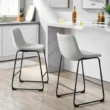 Walker Edison Wasatch 24 in, Frame Counter Height Bar Stool, Leather Seat (Set of 2)