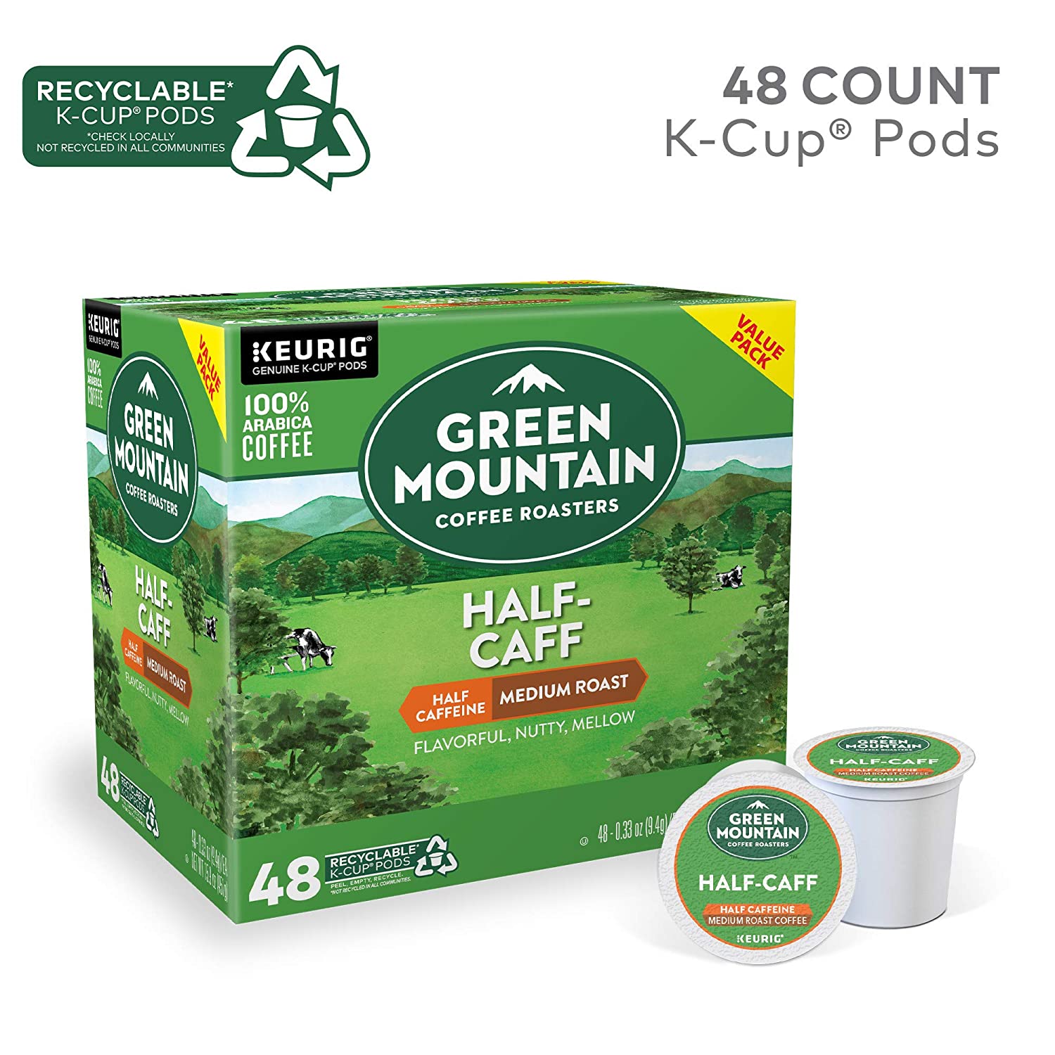 Green Mountain Coffee Roasters Half Caff, Single-Serve Keurig K-Cup Pods, Medium Roast Coffee, 48 Count Green Mountain Coffee Roasters Half Caff, Single-Serve Keurig K-Cup Pods, Medium Roast Coffee, 48 Count - Image 3