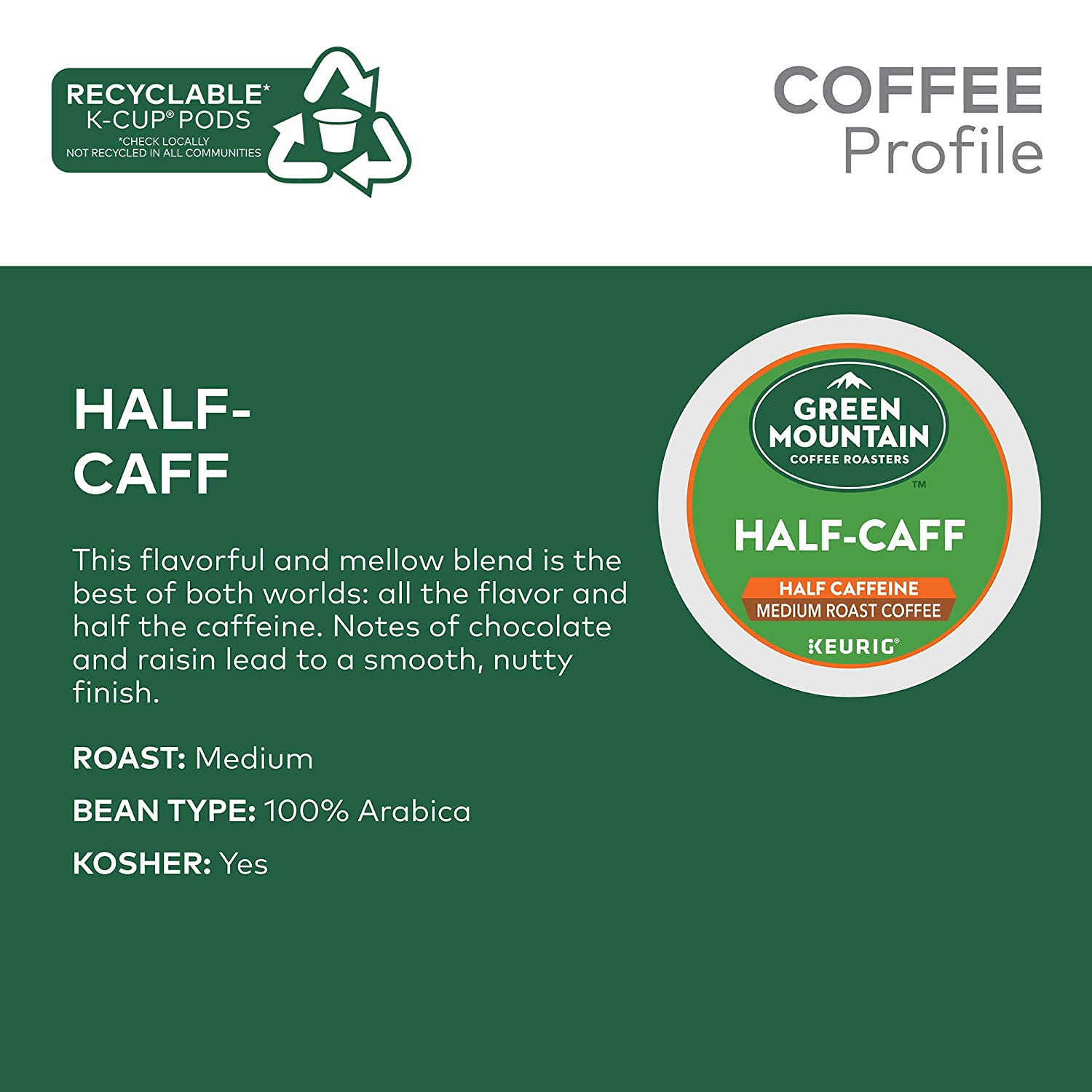 Green Mountain Coffee Roasters Half Caff, Single-Serve Keurig K-Cup Pods, Medium Roast Coffee, 48 Count Green Mountain Coffee Roasters Half Caff, Single-Serve Keurig K-Cup Pods, Medium Roast Coffee, 48 Count - Image 4