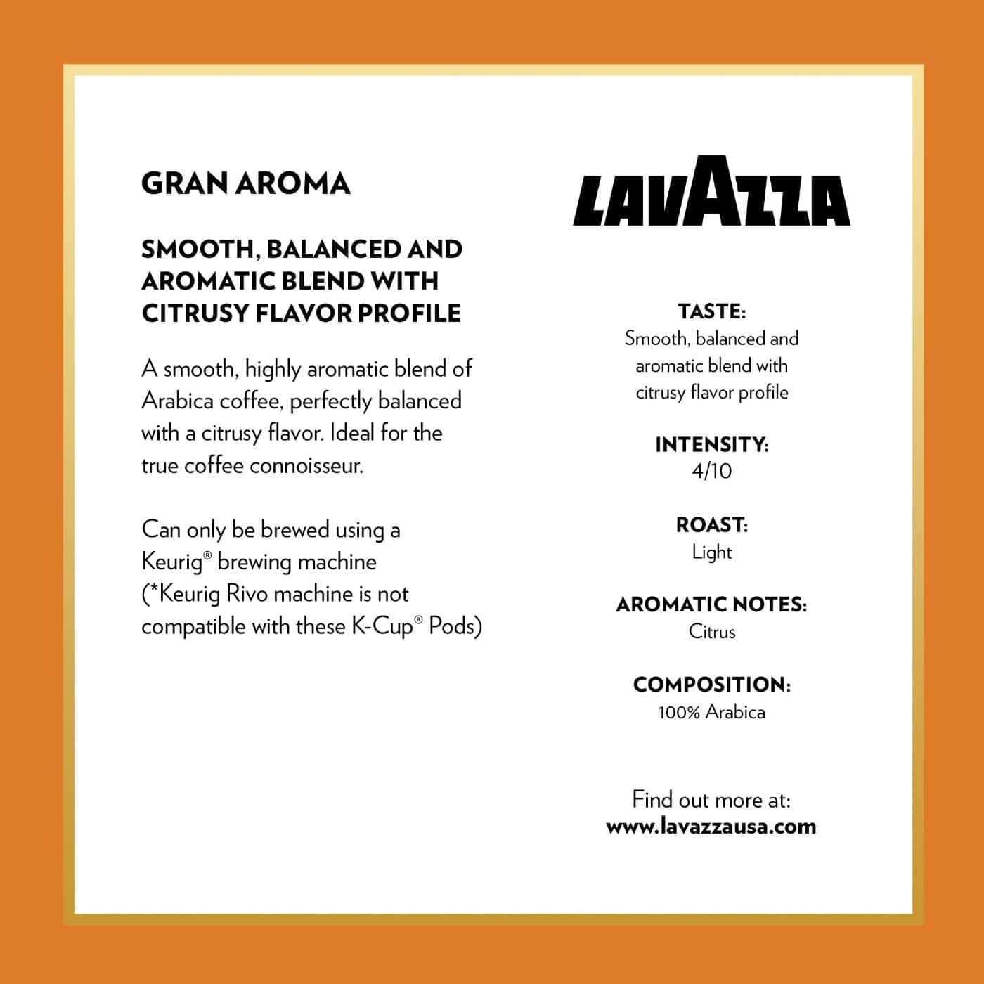 Lavazza Gran Aroma Single-Serve Coffee K-Cup Pods for Keurig Brewer, Light Roast, 10-Count Boxes (Pack of 6) Lavazza Gran Aroma Single-Serve Coffee K-Cup Pods for Keurig Brewer, Light Roast, 10-Count Boxes (Pack of 6) - Image 4