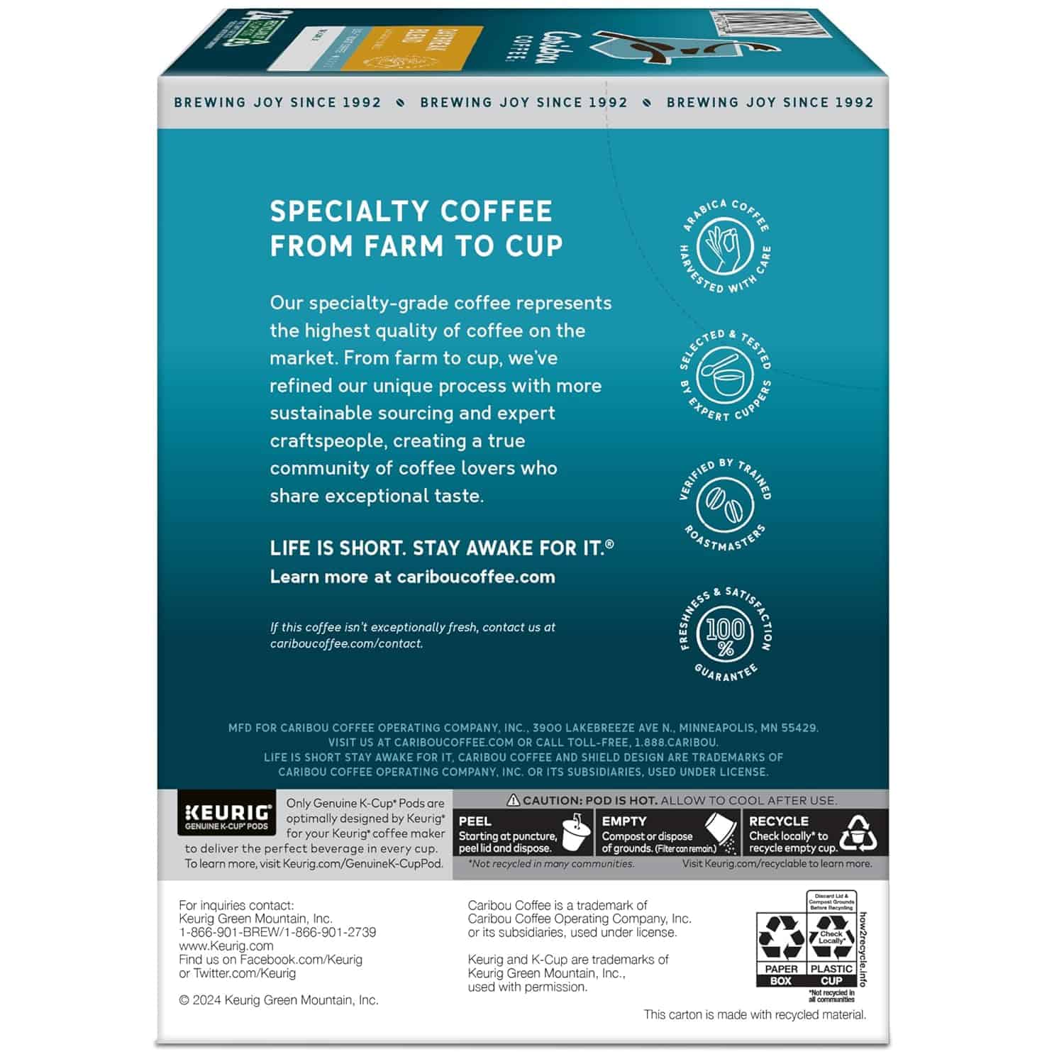 Caribou Coffee Daybreak Morning Blend, Single-Serve Keurig K-Cup Pods, Light Roast Coffee, 24 Count (Pack of 4) Caribou Coffee Daybreak Morning Blend, Single-Serve Keurig K-Cup Pods, Light Roast Coffee, 24 Count (Pack of 4) - Image 4