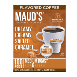 Maud's Salted Caramel Coffee (Dreamy Creamy Caramel), 100ct. Solar Energy Produced Recyclable Single Serve Salted Caramel Flavored Coffee Pods