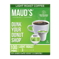 Maud's Donut Shop Coffee (Dunk Your Donut Shop), 100ct. Solar Energy Produced Recyclable Single Serve Light Roast Donut Shop Coffee Pods