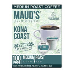 Maud's Kona Coffee Blend (Kona Coast), 100ct. Solar Energy Produced Recyclable Single Serve Medium Dark Roast Kona Coffee Pods