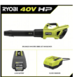 RYOBI RY404140VNM 40V HP Brushless Whisper Series 160 MPH 650 CFM Cordless Battery Leaf Blower with 6.0 Ah Battery and Charger