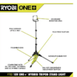 RYOBI P782 ONE+ 18V Cordless Hybrid LED Tripod Stand Light (Tool Only)