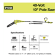 RYOBI RY40560 40V 10 in. Cordless Battery Pole Saw with 2.0 Ah Battery and Charger
