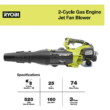 RYOBI RY25AXB 160 MPH 520 CFM 25cc Gas Jet Fan Blower RYOBI RY25AXB 160 MPH 520 CFM 25cc Gas Jet Fan Blower