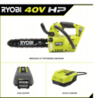 RYOBI RY40590 40V HP Brushless 12 in. Top Handle Cordless Battery Chainsaw with 4.0 Battery and Charger