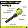 RYOBI P21014BTLVNM ONE+ HP 18V Brushless Whisper Series 130 MPH 450 CFM Cordless Battery Leaf Blower (Tool Only)