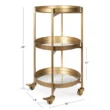 Kate and Laurel Celia Modern Glam 3-Tier Metal Bar Cart,13.75-in x 28-in, Gold, Decorative Round Serving Cart with Lockable Wheels