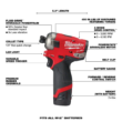 Milwaukee 2551-22 M12 FUEL SURGE 12V Lithium-Ion Brushless Cordless 1/4 in. Hex Impact Driver Compact Kit w/Two 2.0Ah Batteries, Bag