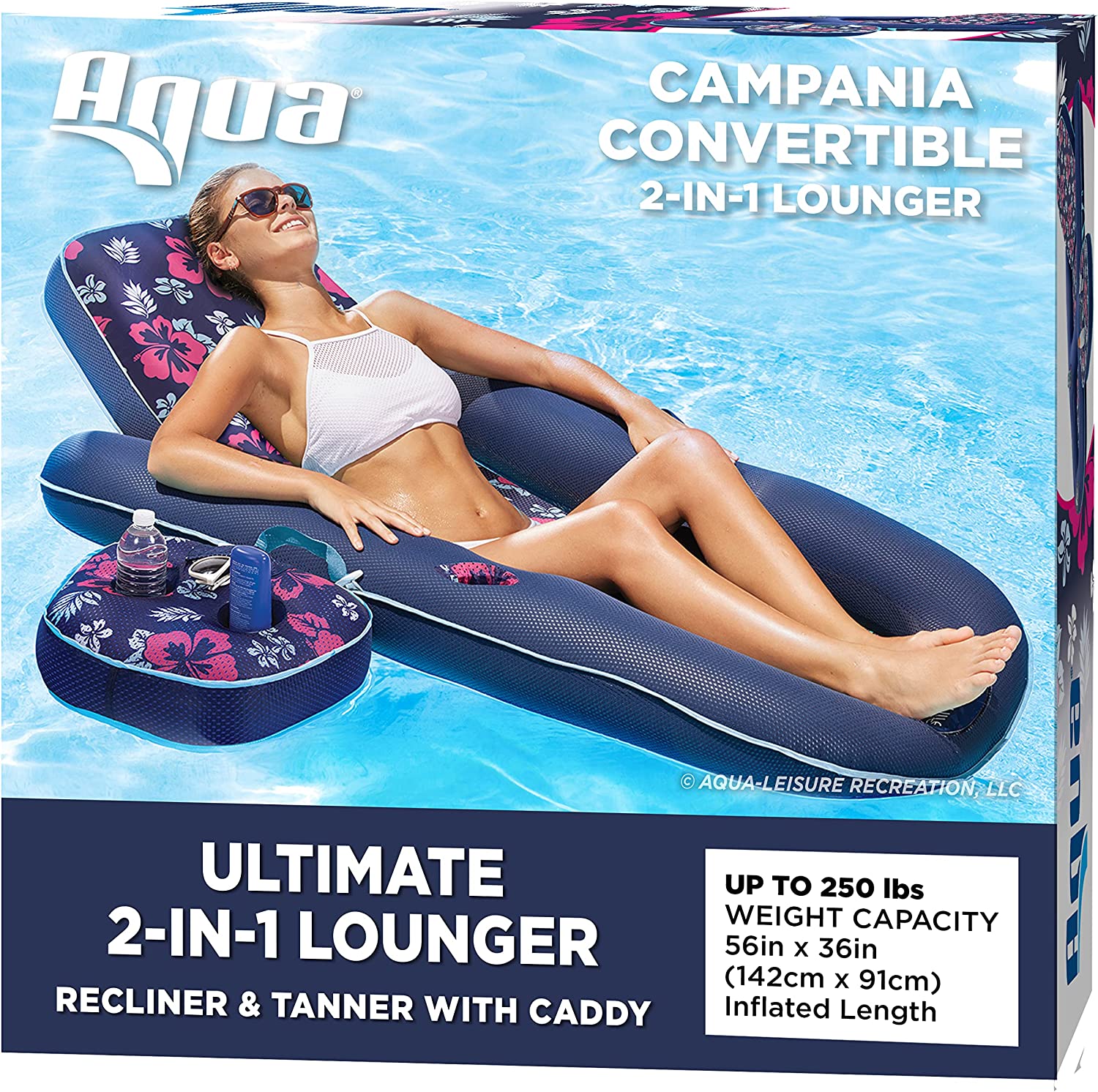 Aqua Campania Ultimate 2-in-1 Pool Float Lounge – Extra Large – Inflatable Pool Floats for Adults with Adjustable Backrest & Cupholder Caddy – Navy Hibiscus Aqua Campania Ultimate 2-in-1 Pool Float Lounge – Extra Large – Inflatable Pool Floats for Adults with Adjustable Backrest & Cupholder Caddy – Navy Hibiscus
