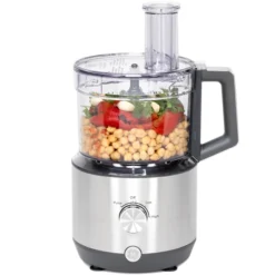 GE Food Processor | 12 Cup | Complete With 3 Feeding Tubes, Stainless Steel Mixing Blade & Shredding Disc | 3 Speed | Great for Shredded Cheese, Chicken & More | Kitchen Essentials | 550 Watts