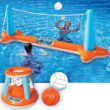 JOYIN Inflatable Pool Float Set Volleyball Net & Basketball Hoops, Floating Swimming Game Toy for Kids and Adults, Summer Floaties, Volleyball Court (105”x28”x35”)|Basketball (27”x23”x27”),Orange