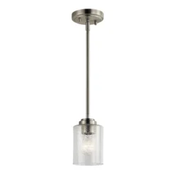 Kichler Winslow Brushed Nickel Modern/Contemporary Seeded Glass Cylinder Mini Pendant Light