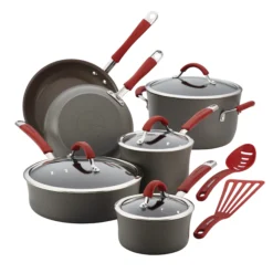 Rachael Ray 87630 12pc Cucina Piece Hard-Anodized Cookware Set, Red