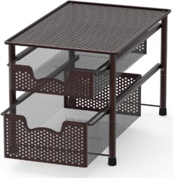 Simple Houseware Stackable 2 Tier Sliding Basket Organizer Drawer, Bronze
