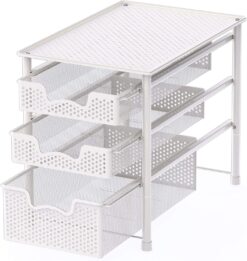 Simple Houseware Stackable 3 Tier Sliding Basket Organizer Drawer, White