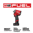 Milwaukee 2554-22-48-11-2460 M12 FUEL 12V Lithium-Ion Brushless Cordless Stubby 3/8 in. Impact Wrench Kit with 6.0Ah Battery