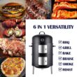 Realcook Vertical 17 Inch Steel Charcoal Smoker, Heavy Duty Round BBQ Grill for Outdoor Cooking, Black