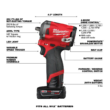 Milwaukee 2554-22-48-11-2460 M12 FUEL 12V Lithium-Ion Brushless Cordless Stubby 3/8 in. Impact Wrench Kit with 6.0Ah Battery