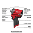Milwaukee 2554-20 M12 FUEL 12V Lithium-Ion Brushless Cordless Stubby 3/8 in. Impact Wrench (Tool-Only)