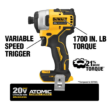 DEWALT DCF809C2 ATOMIC 20-Volt MAX Cordless Brushless Compact 1/4 in. Impact Driver, (2) 20-Volt 1.3Ah Batteries, Charger & Bag