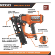 RIDGID R09894B-AC8400802P 18V Lithium-Ion Brushless Cordless 21° 3-1/2 in. Framing Nailer with 18V Compact Lithium-Ion 2.0 Ah Battery 2-Pack