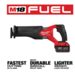 Milwaukee 2821-21 M18 FUEL 18V Lithium-Ion Brushless Cordless SAWZALL Reciprocating Saw Kit W/one 5.0 Ah Batteries, Charger and Case