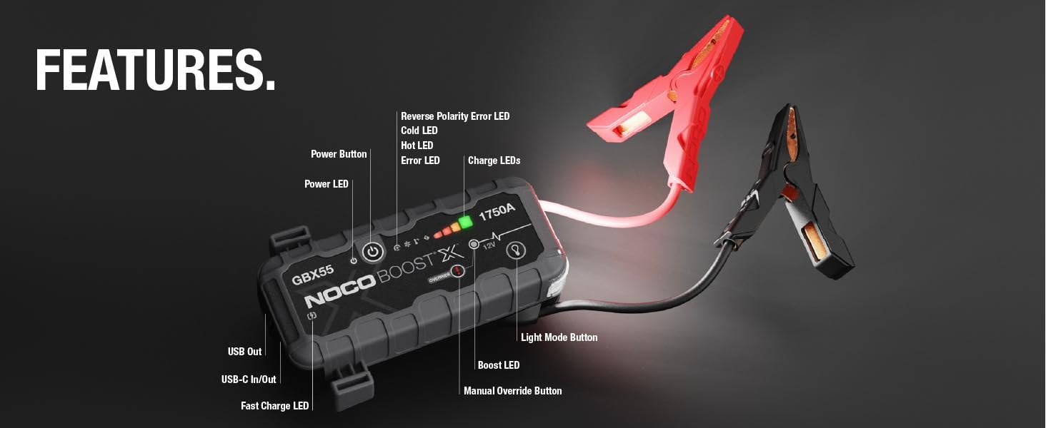 NOCO Boost X GBX55 1750A 12V UltraSafe Portable Lithium Jump Starter, Car Battery Booster Pack NOCO Boost X GBX55 1750A 12V UltraSafe Portable Lithium Jump Starter, Car Battery Booster Pack - Image 8