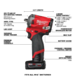 Milwaukee 2554-22 M12 FUEL 12V Lithium-Ion Brushless Cordless Stubby 3/8 in. Impact Wrench Kit with One 4.0 and One 2.0Ah Batteries