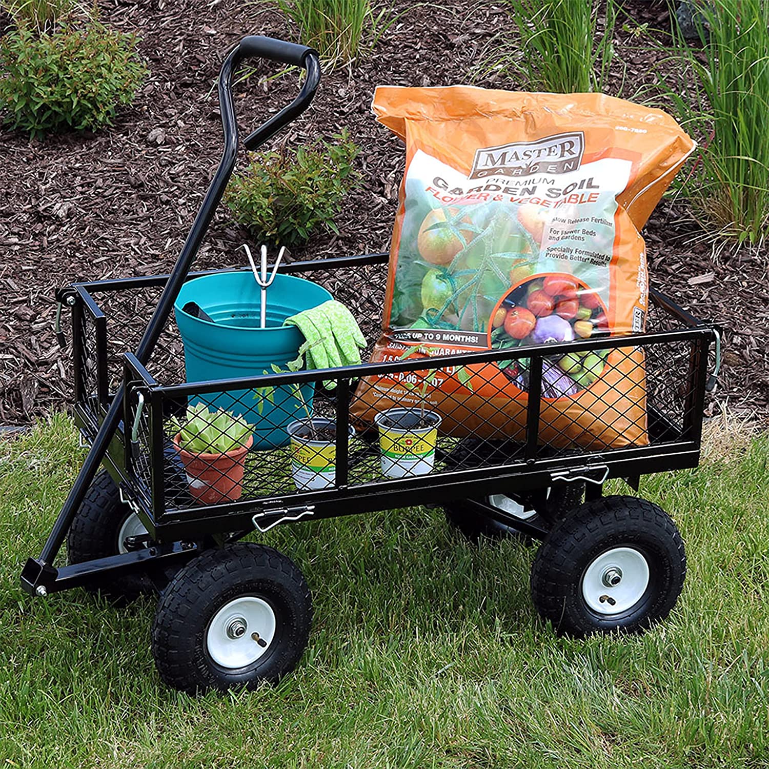 Sunnydaze LW-UC438-BK Utility Steel Garden Cart, Heavy-Duty 400 Pound Capacity Sunnydaze LW-UC438-BK Utility Steel Garden Cart, Heavy-Duty 400 Pound Capacity - Image 2