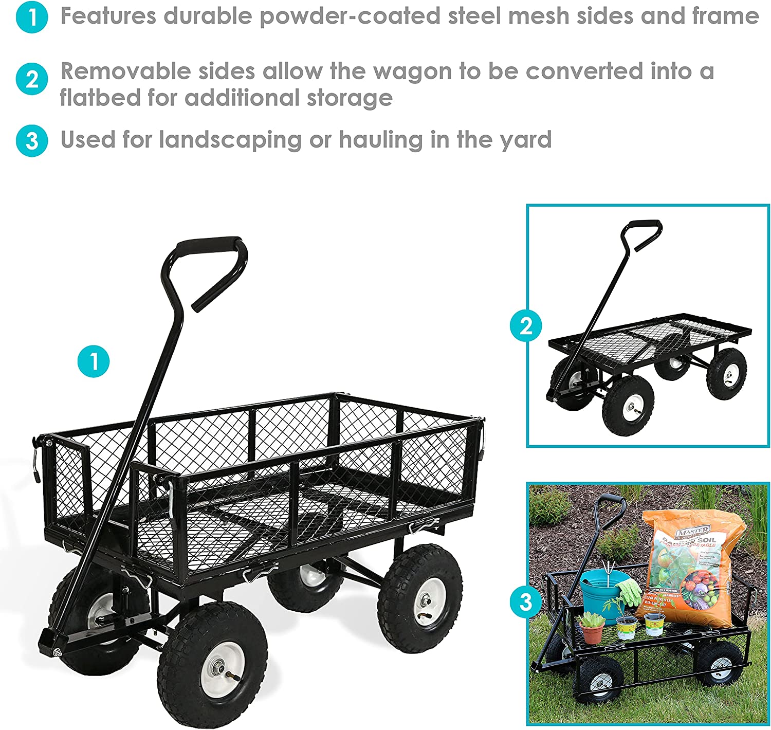 Sunnydaze LW-UC438-BK Utility Steel Garden Cart, Heavy-Duty 400 Pound Capacity Sunnydaze LW-UC438-BK Utility Steel Garden Cart, Heavy-Duty 400 Pound Capacity - Image 3