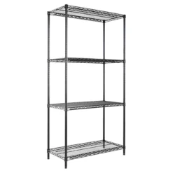 Alera ALESW503618BL Industrial Heavy-Duty Wire Shelving Starter Kit, 4-Shelf, 36w X 18d X 72h, Black