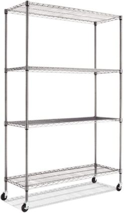 Alera ALESW604818BA 4-Tier 48” x 18” 72” Wire Shelving Rack with Casters, Black Anthracite