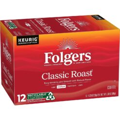 Folgers Classic Roast Medium Roast Coffee, 72 Keurig K-Cup Pods