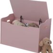 KidKraft Austin Wooden Toy Box/Bench with Safety Hinged Lid - Pink, Gift for Ages 3+