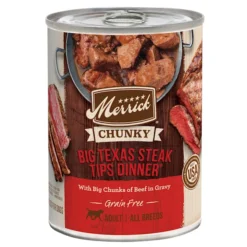 Merrick Grain Free Chunky Big Texas Steak Tips Dinner Canned Dog Food, 12.7 oz., Case of 12