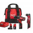 Milwaukee 2407-22-2415-20-48-11-2460 M12 12V Lithium-Ion Cordless 3/8 in. Drill/Driver Kit with M12 3/8 in. Right Angle Drill and 6.0 Ah XC Battery Pack