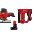 Milwaukee 2445-20-2447-20-48-11-2460 M12 12V Lithium-Ion Cordless Jig Saw with M12 3/8 in. Crown Stapler and 6.0 Ah XC Battery Pack